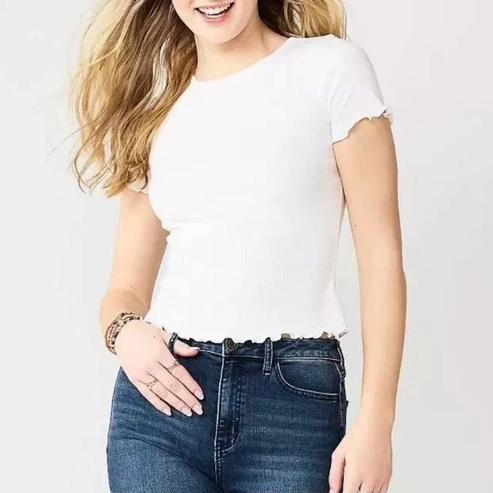 SO Ribbed Baby Tee - White - Juniors Size Small